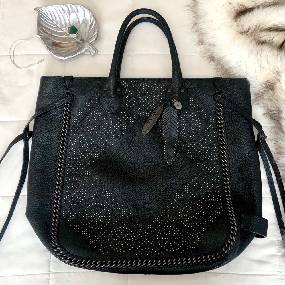 COACH Tatum Studded Handbag Black Pebble Leather